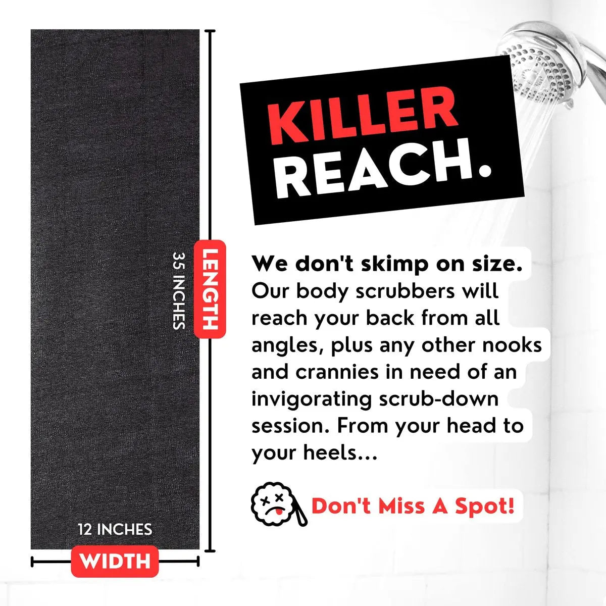 Extra Rough Exfoliating Washcloth - Extreme Body & Back Scrubber for Shower, Extra Long, Hygienic Exfoliator Wash Cloth for Men or Women, 2 Count Pack, 1 Black & 1 Grey, Bye Bye Loofah Avelisse