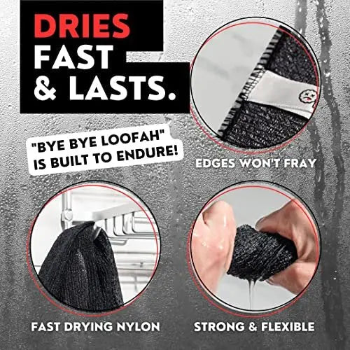 Extra Rough Exfoliating Washcloth - Extreme Body & Back Scrubber for Shower, Extra Long, Hygienic Exfoliator Wash Cloth for Men or Women, 2 Count Pack, 1 Black & 1 Grey, Bye Bye Loofah Avelisse