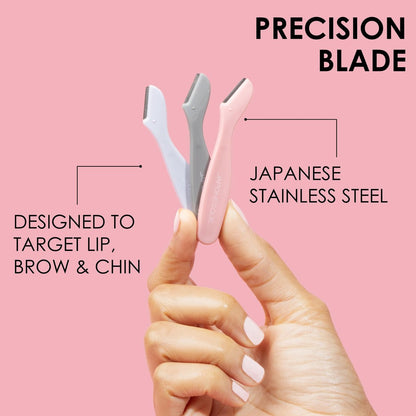JAPONESQUE Mini Touch Up Razors - Travel Size Dermaplaning Tool Set - 3 Piece Mini Travel Razor Kit for Women