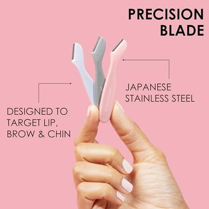 JAPONESQUE Mini Touch Up Razors - Travel Size Dermaplaning Tool Set - 3 Piece Mini Travel Razor Kit for Women