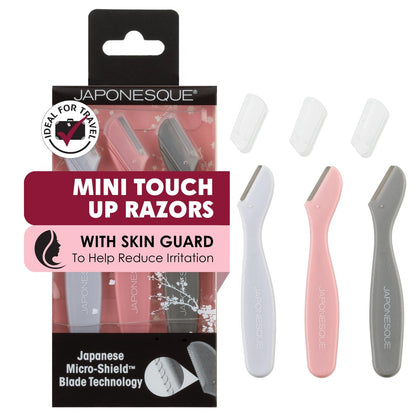 JAPONESQUE Mini Touch Up Razors - Travel Size Dermaplaning Tool Set - 3 Piece Mini Travel Razor Kit for Women