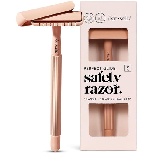 Kitsch Double Edge Safety Razor for Men and Women – Long Metal Handle, Stainless Steel Blade, 5 Refills – Terracotta
