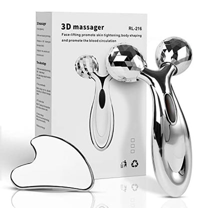 Lanfixilly Stainless Steel Gua Sha and Face Roller Set - Facial Tool for Face Sculpting, Metal Skin Care Massager for Women