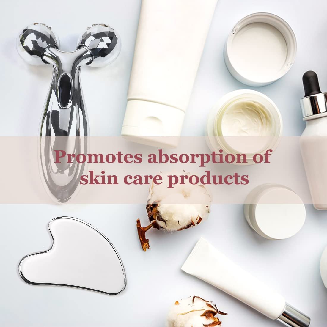 Lanfixilly Stainless Steel Gua Sha and Face Roller Set - Facial Tool for Face Sculpting, Metal Skin Care Massager for Women - görsel 10