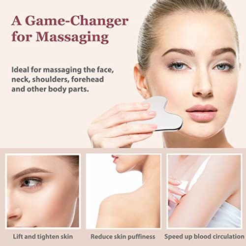 Lanfixilly Stainless Steel Gua Sha and Face Roller Set - Facial Tool for Face Sculpting, Metal Skin Care Massager for Women - görsel 6
