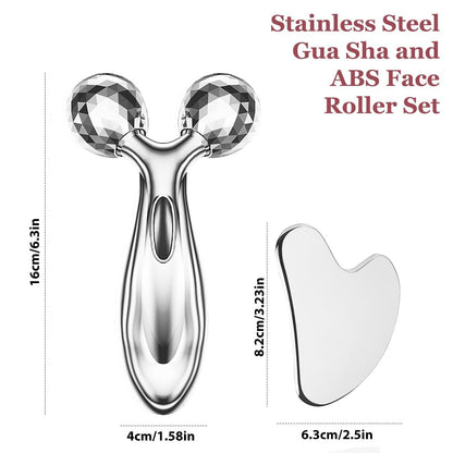Lanfixilly Stainless Steel Gua Sha and Face Roller Set - Facial Tool for Face Sculpting, Metal Skin Care Massager for Women