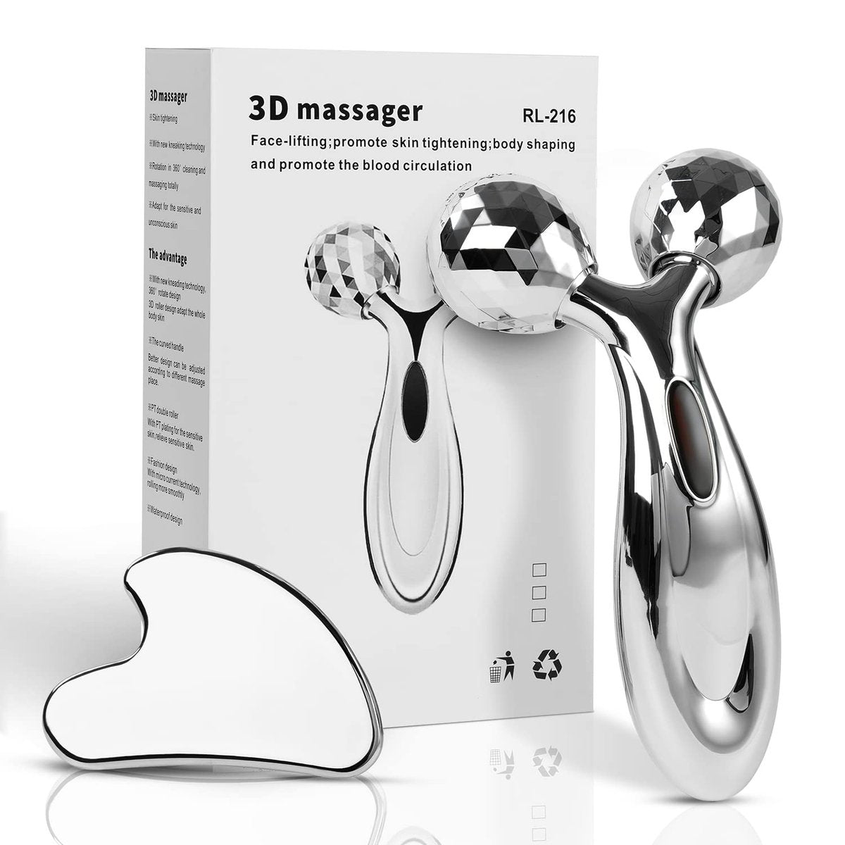 Lanfixilly Stainless Steel Gua Sha and Face Roller Set - Facial Tool for Face Sculpting, Metal Skin Care Massager for Women - görsel 1