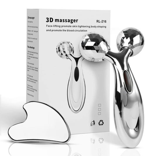 Lanfixilly Stainless Steel Gua Sha and Face Roller Set - Facial Tool for Face Sculpting, Metal Skin Care Massager for Women