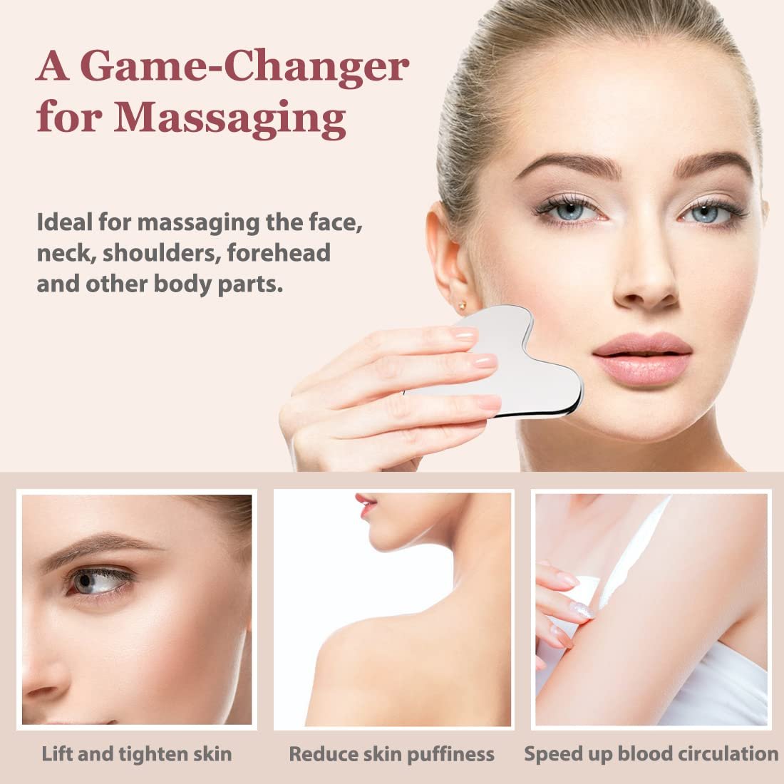 Lanfixilly Stainless Steel Gua Sha and Face Roller Set - Facial Tool for Face Sculpting, Metal Skin Care Massager for Women - görsel 5