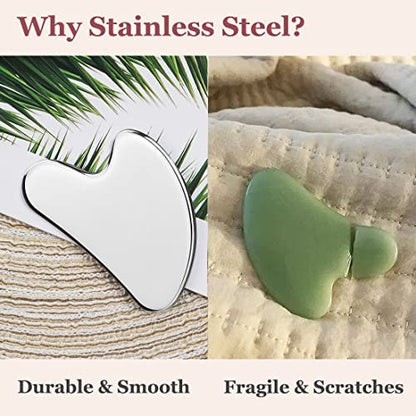 Lanfixilly Stainless Steel Gua Sha and Face Roller Set - Facial Tool for Face Sculpting, Metal Skin Care Massager for Women