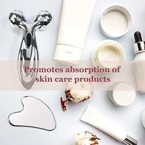 Lanfixilly Stainless Steel Gua Sha and Face Roller Set - Facial Tool for Face Sculpting, Metal Skin Care Massager for Women - görsel 11