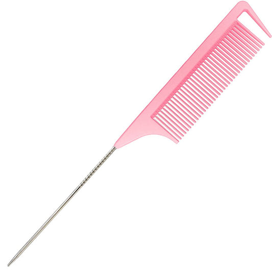 LLTGMV 9.3'' Rat Tail Comb for Hair Stylist - Pink | Durable Nylon Parting Comb with Metal Stainless Steel Pintail for Braiding, Sectioning, Teasing & Styling