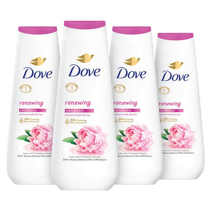 Dove Renewing Peony & Rose Oil Body Wash, 4 Count (20 oz Each) - Gentle Cleanser for Healthy-Looking Skin Avelisse