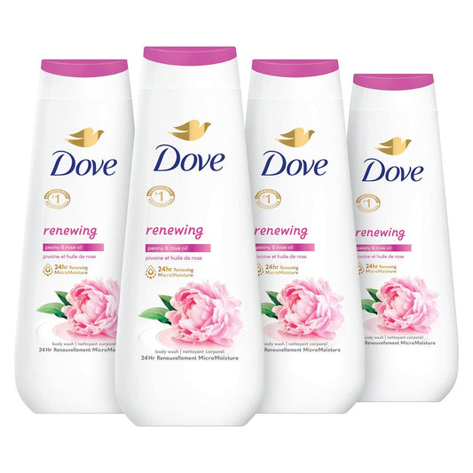 Dove Renewing Peony & Rose Oil Body Wash, 4 Count (20 oz Each) - Gentle Cleanser for Healthy-Looking Skin Avelisse