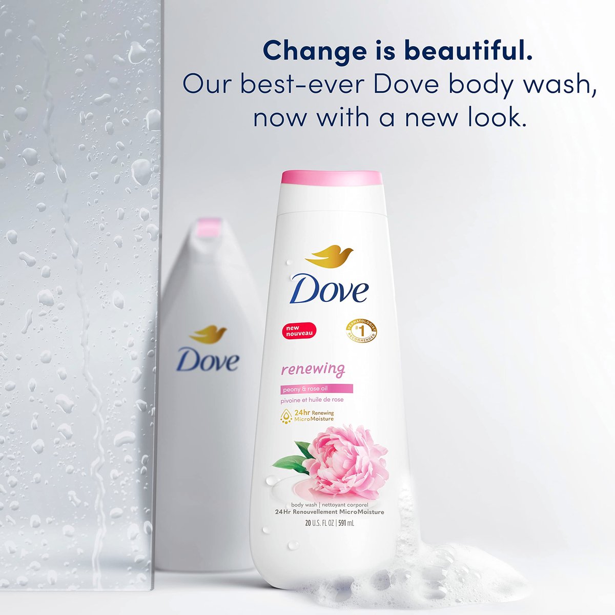 Dove Renewing Peony & Rose Oil Body Wash, 4 Count (20 oz Each) - Gentle Cleanser for Healthy-Looking Skin Avelisse