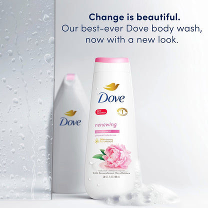 Dove Renewing Peony & Rose Oil Body Wash, 4 Count (20 oz Each) - Gentle Cleanser for Healthy-Looking Skin Avelisse