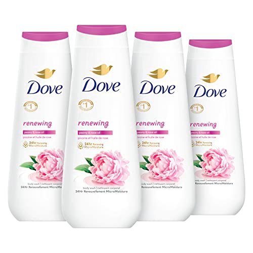 Dove Renewing Peony & Rose Oil Body Wash, 4 Count (20 oz Each) - Gentle Cleanser for Healthy-Looking Skin Avelisse