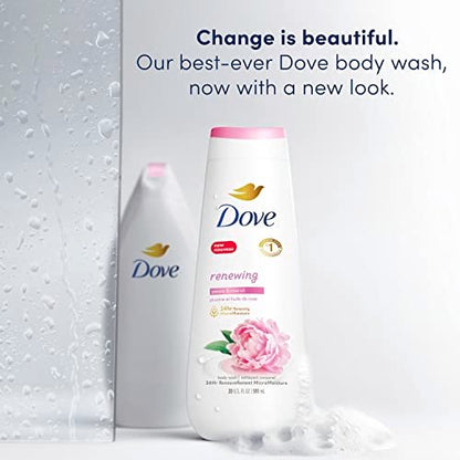 Dove Renewing Peony & Rose Oil Body Wash, 4 Count (20 oz Each) - Gentle Cleanser for Healthy-Looking Skin Avelisse