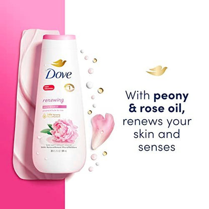 Dove Renewing Peony & Rose Oil Body Wash, 4 Count (20 oz Each) - Gentle Cleanser for Healthy-Looking Skin Avelisse