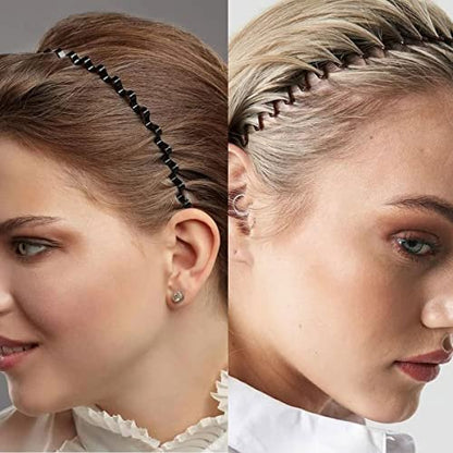 BOYIVI 15 Pieces Metal Headband for Men and Women - Unisex Adjustable Hair Band, Non-Slip Wavy Headbands for Home, Outdoor, Sports, Yoga (Black)