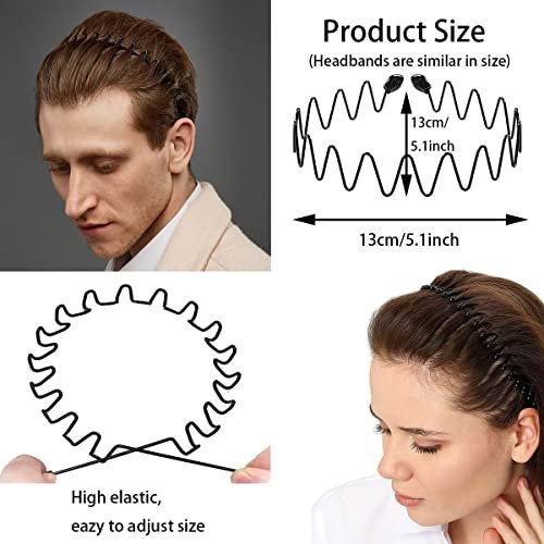 BOYIVI 15 Pieces Metal Headband for Men and Women - Unisex Adjustable Hair Band, Non-Slip Wavy Headbands for Home, Outdoor, Sports, Yoga (Black) - görsel 6