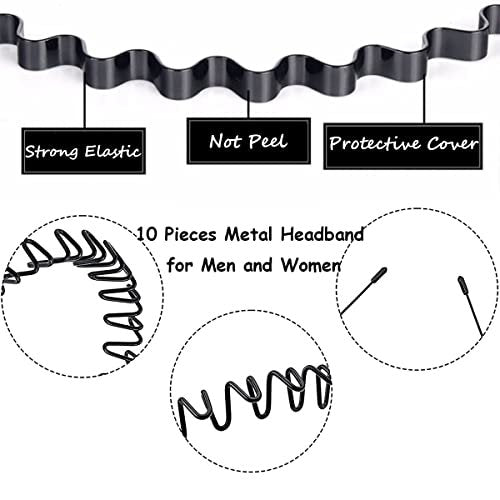 BOYIVI 15 Pieces Metal Headband for Men and Women - Unisex Adjustable Hair Band, Non-Slip Wavy Headbands for Home, Outdoor, Sports, Yoga (Black) - görsel 8
