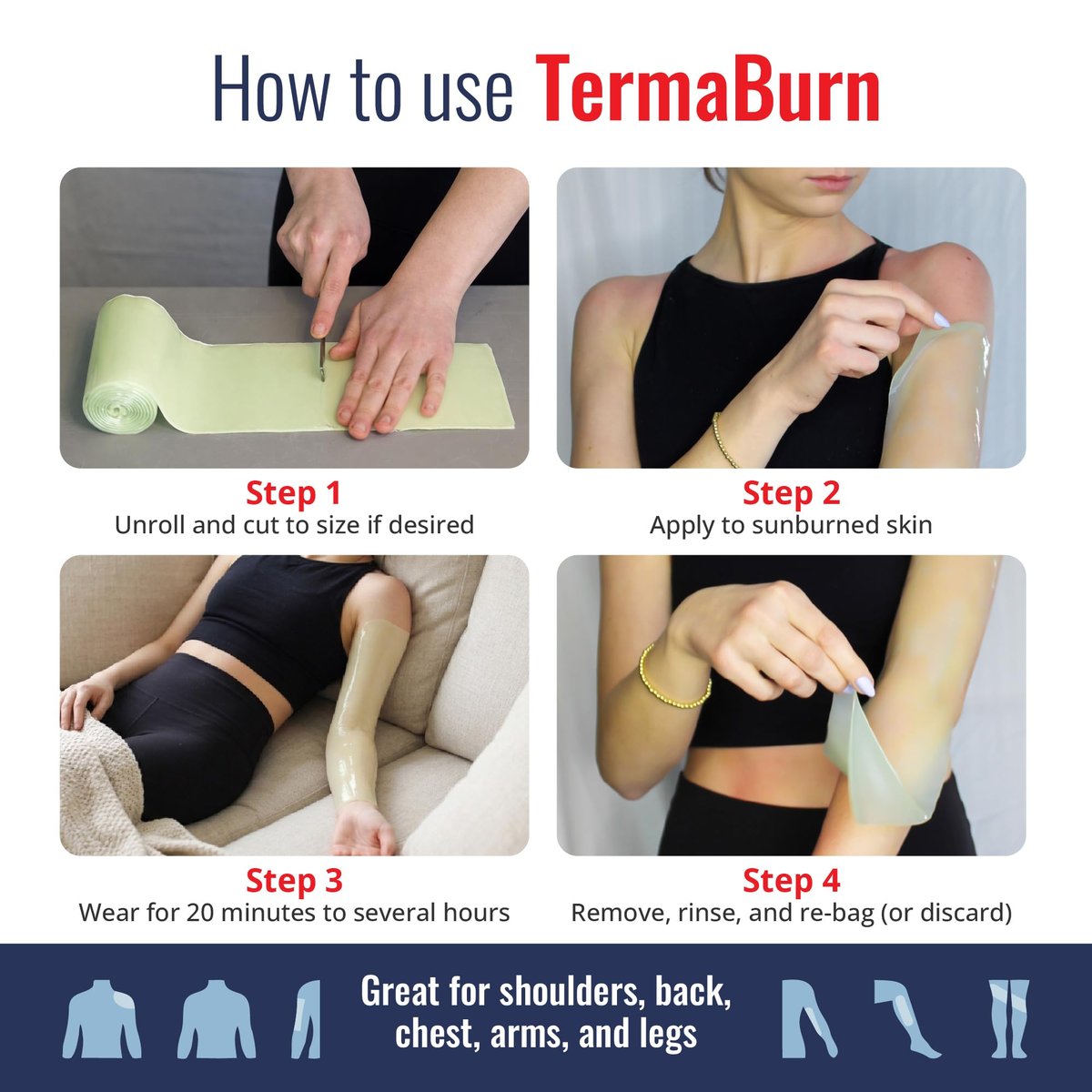 TermaBurn Wearable Aloe Wrap for Sunburn Relief - Hospital-Inspired Hydrogel After-Sun Treatment, Second-Skin Care that Cools, Soothes & Hydrates Dry, Peeling, Irritated Skin Avelisse