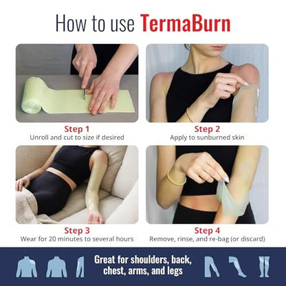 TermaBurn Wearable Aloe Wrap for Sunburn Relief - Hospital-Inspired Hydrogel After-Sun Treatment, Second-Skin Care that Cools, Soothes & Hydrates Dry, Peeling, Irritated Skin Avelisse