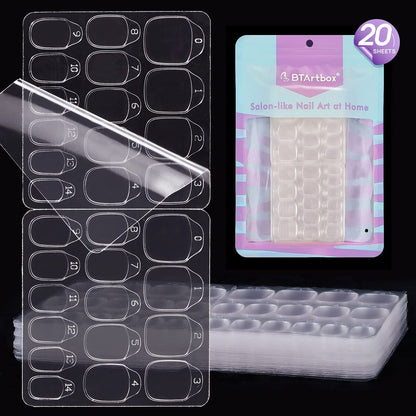 BTArtbox Adhesive Tabs for Press On Nails - 20 Sheets, 15 Sizes, Ultra Thin & Waterproof Sticky Tabs for Fake Nails, 600 PCS Double Sided Jelly Nail Stickers for Manicure