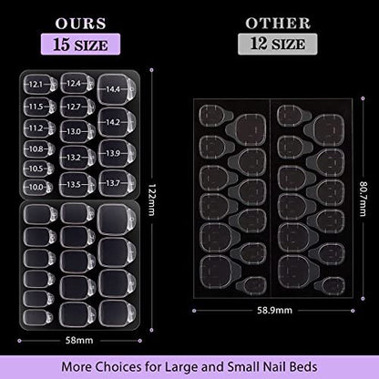 BTArtbox Adhesive Tabs for Press On Nails - 20 Sheets, 15 Sizes, Ultra Thin & Waterproof Sticky Tabs for Fake Nails, 600 PCS Double Sided Jelly Nail Stickers for Manicure