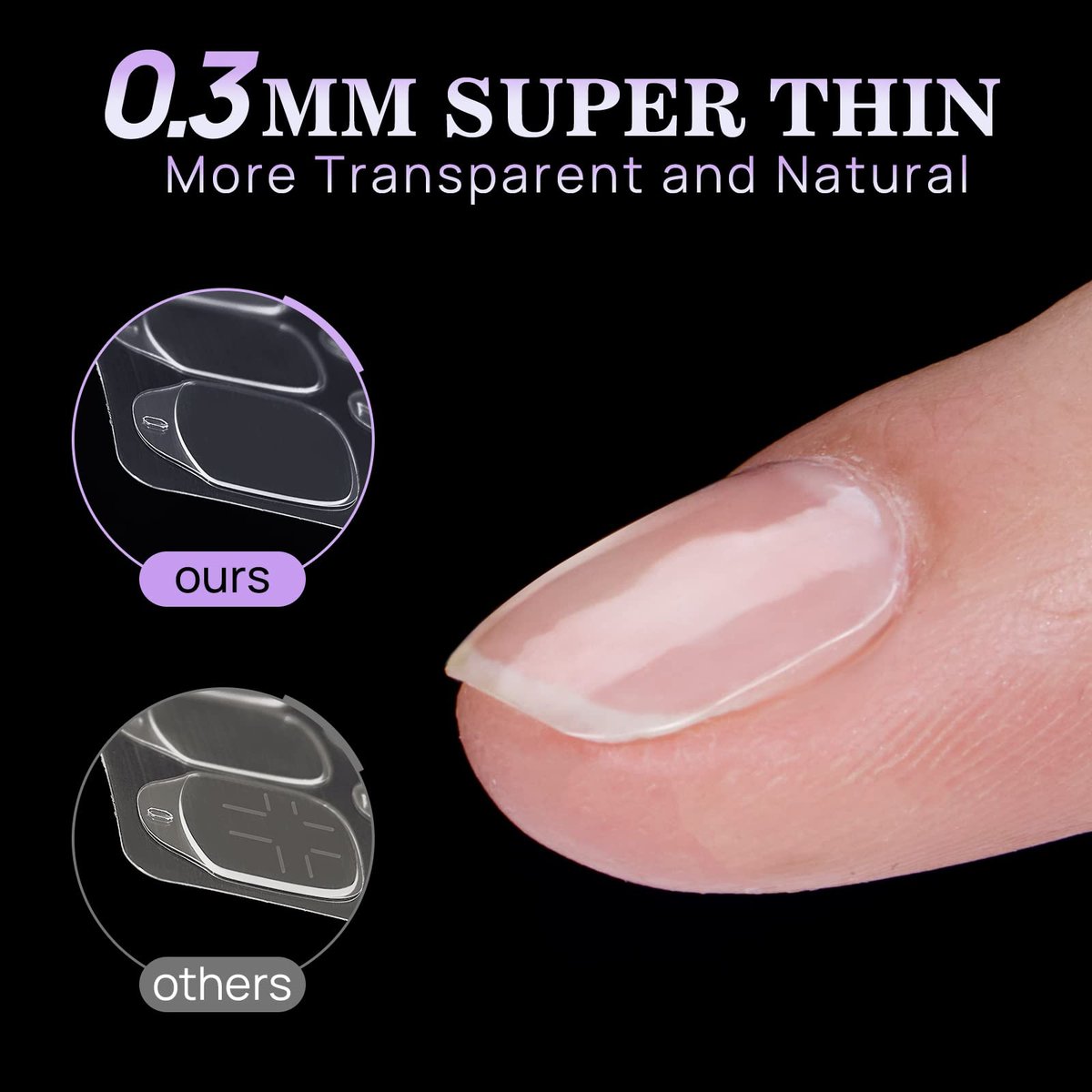 BTArtbox Ultra Thin & Waterproof Nail Stickers - 10 Sheets 15 Sizes 300PCS Double Sided Jelly Nail Tabs for Fake Nails - görsel 4