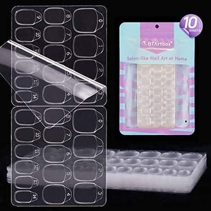 BTArtbox Ultra Thin & Waterproof Nail Stickers - 10 Sheets 15 Sizes 300PCS Double Sided Jelly Nail Tabs for Fake Nails