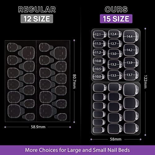 BTArtbox Ultra Thin & Waterproof Nail Stickers - 10 Sheets 15 Sizes 300PCS Double Sided Jelly Nail Tabs for Fake Nails - görsel 5