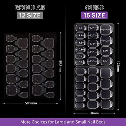 BTArtbox Ultra Thin & Waterproof Nail Stickers - 10 Sheets 15 Sizes 300PCS Double Sided Jelly Nail Tabs for Fake Nails