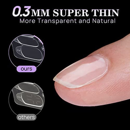 BTArtbox Ultra Thin & Waterproof Nail Stickers - 10 Sheets 15 Sizes 300PCS Double Sided Jelly Nail Tabs for Fake Nails
