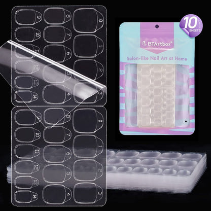 BTArtbox Ultra Thin & Waterproof Nail Stickers - 10 Sheets 15 Sizes 300PCS Double Sided Jelly Nail Tabs for Fake Nails