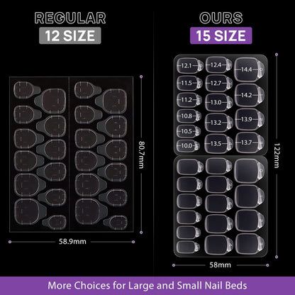 BTArtbox Ultra Thin & Waterproof Nail Stickers - 10 Sheets 15 Sizes 300PCS Double Sided Jelly Nail Tabs for Fake Nails
