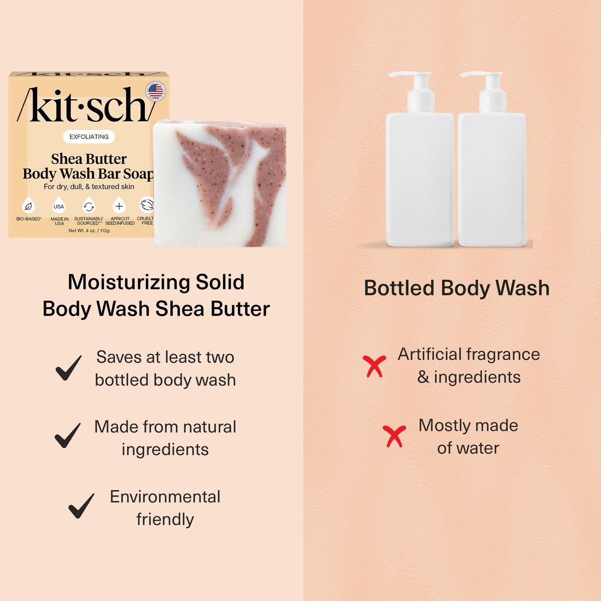 Kitsch Shea Butter Exfoliating Body Wash Bar Soap – Super Hydrating Plant-Based Body Scrub, Paraben & Sulfate-Free, Vegan, 4 oz - görsel 9