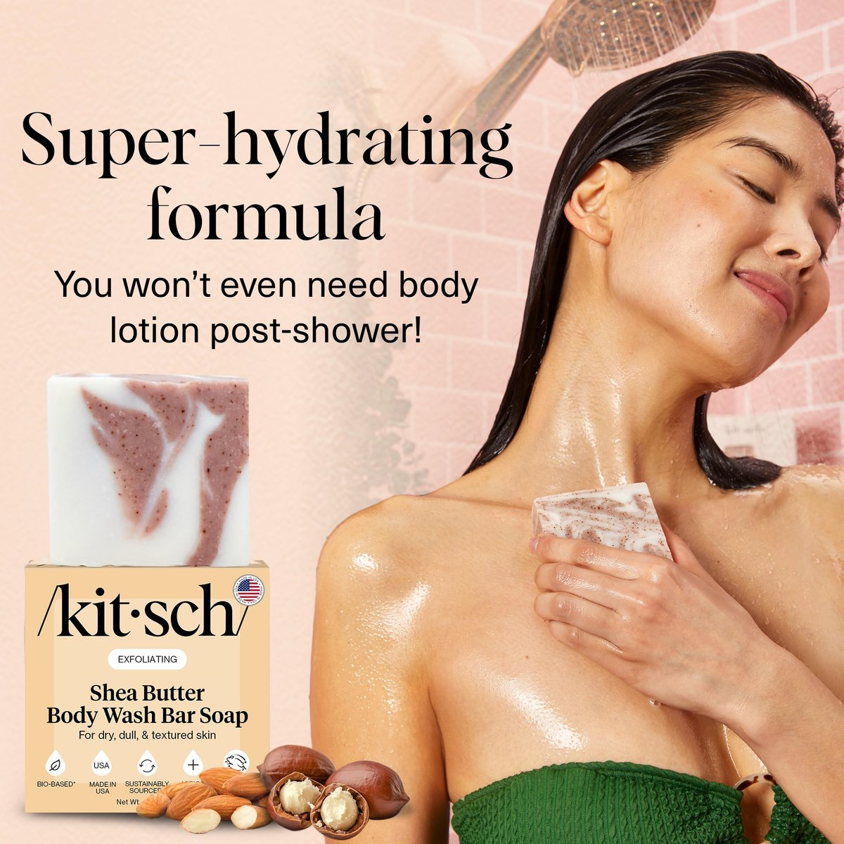 Kitsch Shea Butter Exfoliating Body Wash Bar Soap – Super Hydrating Plant-Based Body Scrub, Paraben & Sulfate-Free, Vegan, 4 oz - görsel 5