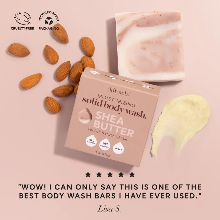 Kitsch Shea Butter Exfoliating Body Wash Bar Soap – Super Hydrating Plant-Based Body Scrub, Paraben & Sulfate-Free, Vegan, 4 oz - görsel 13