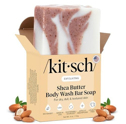 Kitsch Shea Butter Exfoliating Body Wash Bar Soap – Super Hydrating Plant-Based Body Scrub, Paraben & Sulfate-Free, Vegan, 4 oz