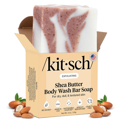 Kitsch Shea Butter Exfoliating Body Wash Bar Soap – Super Hydrating Plant-Based Body Scrub, Paraben & Sulfate-Free, Vegan, 4 oz