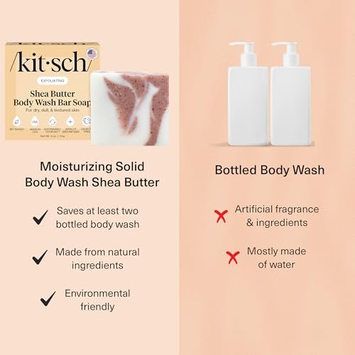 Kitsch Shea Butter Exfoliating Body Wash Bar Soap – Super Hydrating Plant-Based Body Scrub, Paraben & Sulfate-Free, Vegan, 4 oz - görsel 10