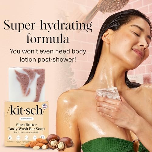 Kitsch Shea Butter Exfoliating Body Wash Bar Soap – Super Hydrating Plant-Based Body Scrub, Paraben & Sulfate-Free, Vegan, 4 oz - görsel 6