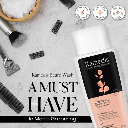 KAMEDIS Beard Wash - Dandruff & Flake Free Beard Shampoo with Pyrithione Zinc & Salicylic Acid, 6.7 oz