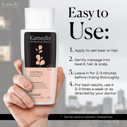 KAMEDIS Beard Wash - Dandruff & Flake Free Beard Shampoo with Pyrithione Zinc & Salicylic Acid, 6.7 oz