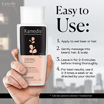 KAMEDIS Beard Wash - Dandruff & Flake Free Beard Shampoo with Pyrithione Zinc & Salicylic Acid, 6.7 oz