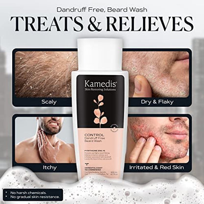 KAMEDIS Beard Wash - Dandruff & Flake Free Beard Shampoo with Pyrithione Zinc & Salicylic Acid, 6.7 oz