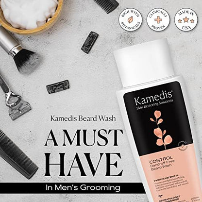 KAMEDIS Beard Wash - Dandruff & Flake Free Beard Shampoo with Pyrithione Zinc & Salicylic Acid, 6.7 oz