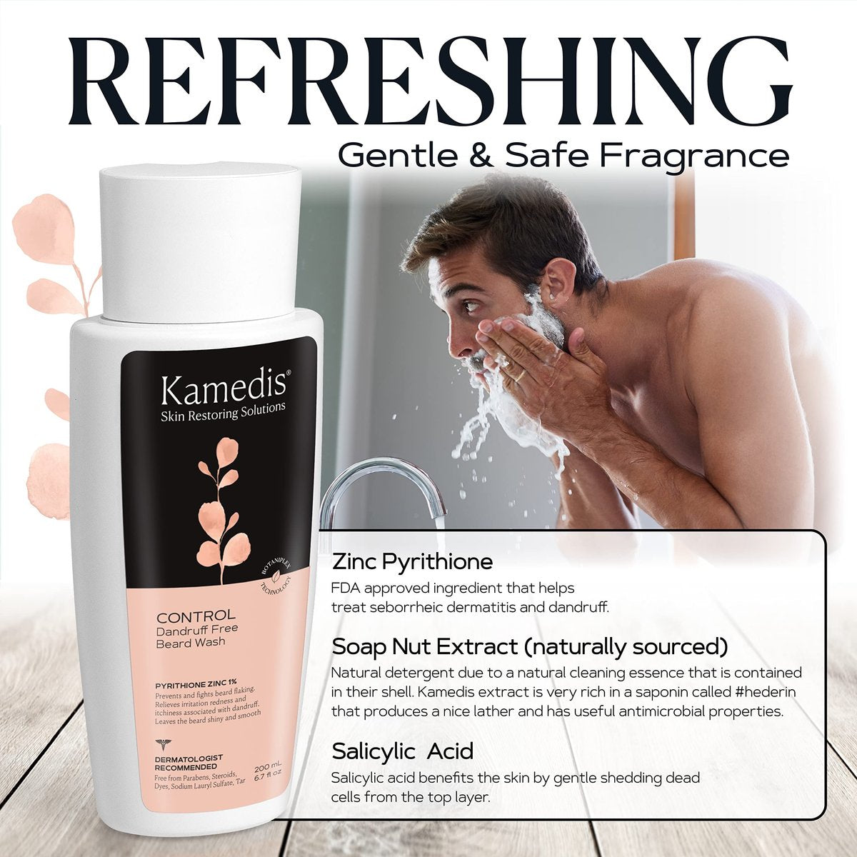 KAMEDIS Beard Wash - Dandruff & Flake Free Beard Shampoo with Pyrithione Zinc & Salicylic Acid, 6.7 oz - görsel 9